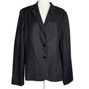 Talbots 16 Long Irish Linen Career Notched Blazer Jacket Black Long Sleeve Lined